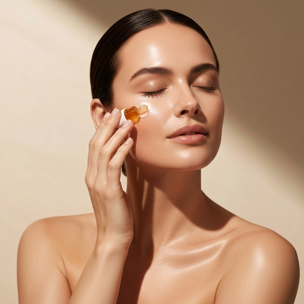 Woman applying skincare